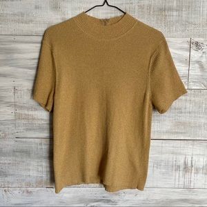 Koret Gold Metallic Ribbed Mock Turtleneck Top